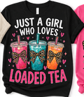 Black shirt mockup with colorful loaded tea cups