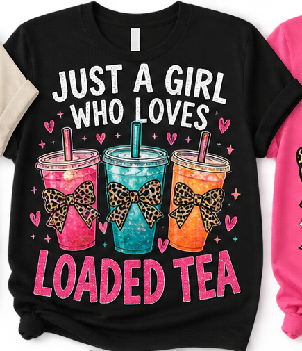 Black shirt mockup with colorful loaded tea cups