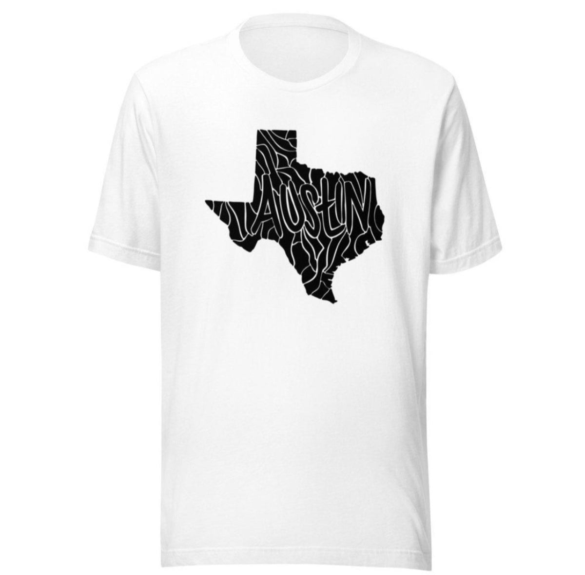 White T-shirt with black Texas outline and Houston lettering