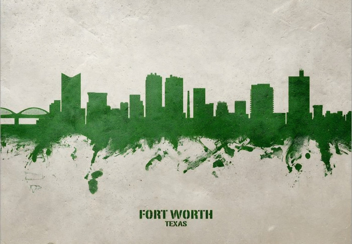 Fort Worth Texas green skyline graphic