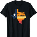 Black Houston Texas silhouette graphic T-shirt with retro sunset colors