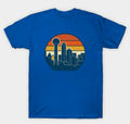 Blue Dallas skyline retro sunset graphic T-shirt