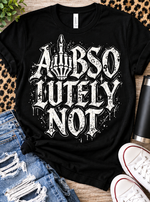 Abso Lutley Not gothic skeleton design on a black T-shirt