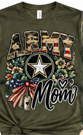 Olive Army Mom T-shirt with patriotic floral and star design