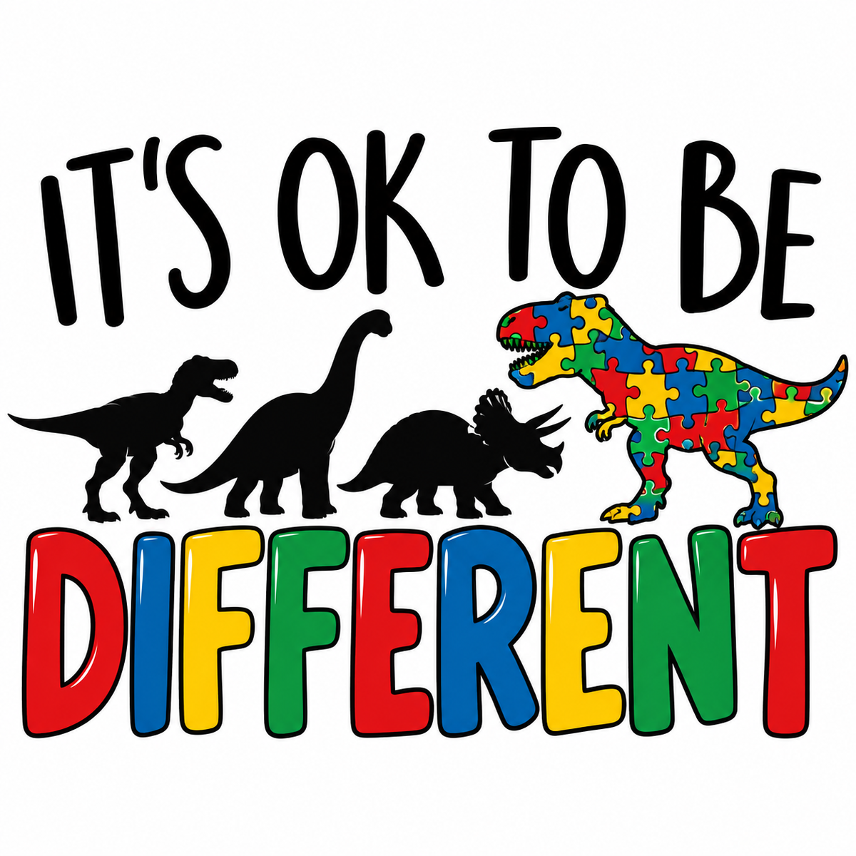 Colorful It’s OK to Be Different dinosaur autism awareness shirt design