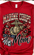 Red Marine Corps Mom T-shirt with eagle globe anchor and patriotic design