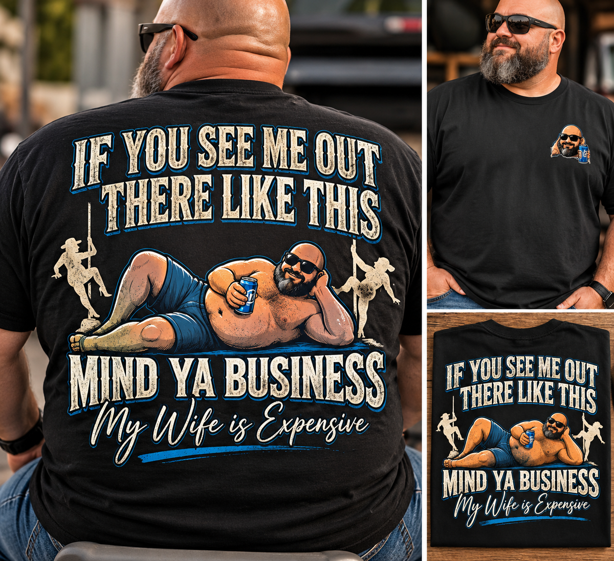 Black T-shirt mockup featuring the funny My Wife Is Expensive design
